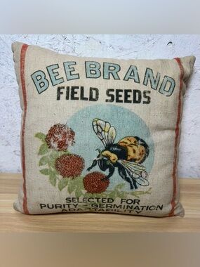 Primitives by Kathy Linen Pillow with Bee and Red Stripe